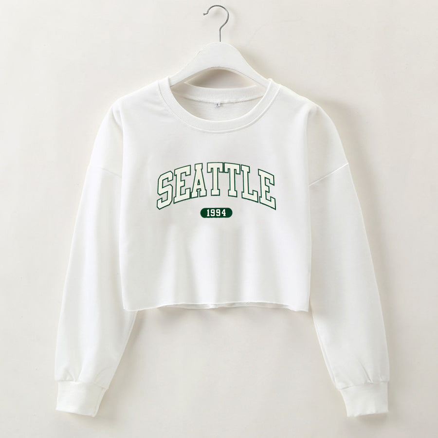 SEATTLE Graphic Printing Long Sleeves Crop-Top Sweater (7517806329944)