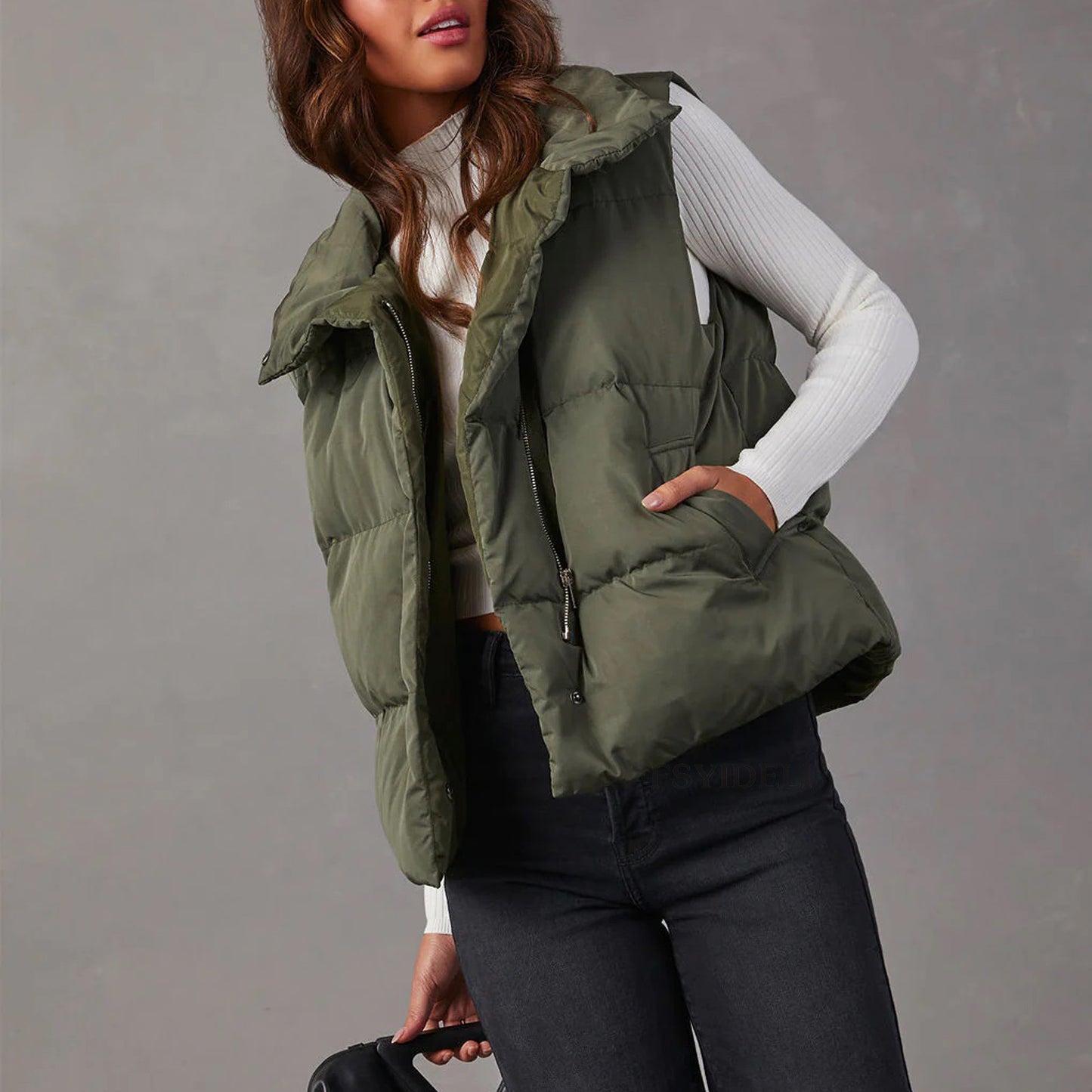 Solid Color Sleeveless Padded Jacket Vest