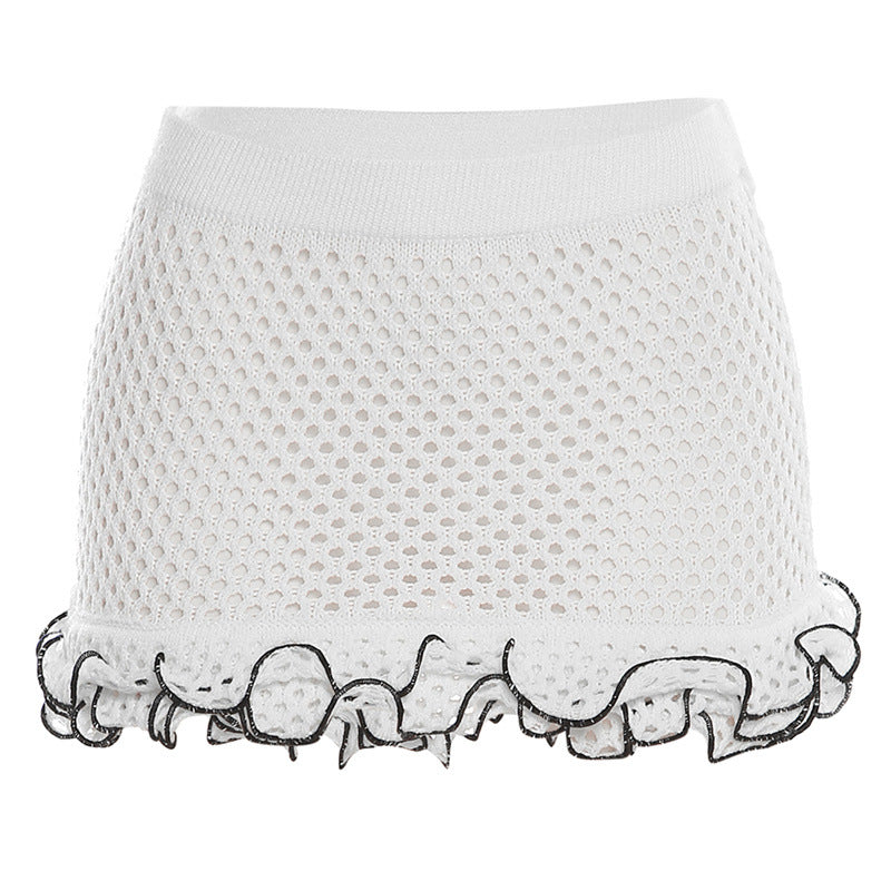 Solid Color Lace Knitted Mini Skirt