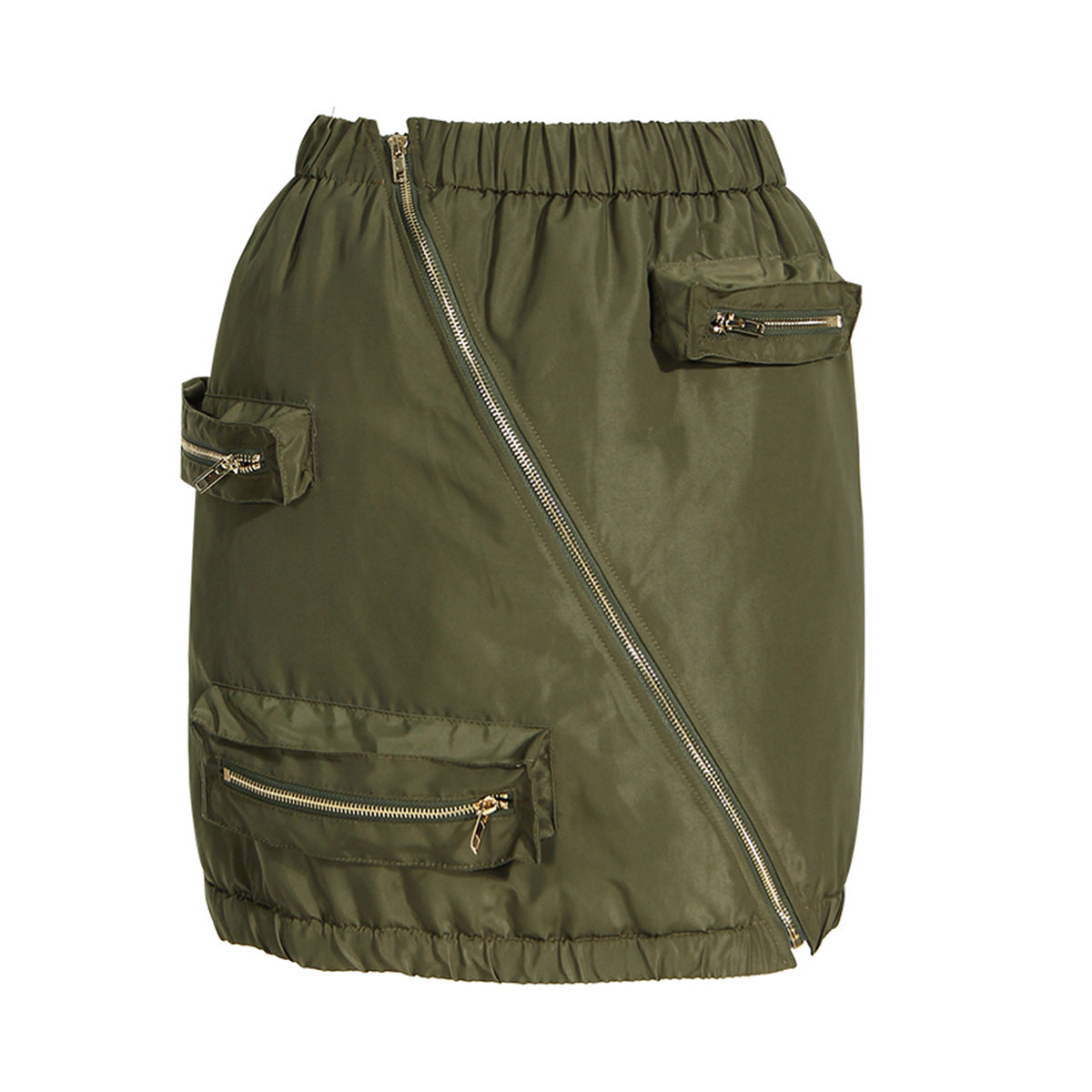Zipper-Pockets Tooling Skirt & Jacket Two-Piece Set