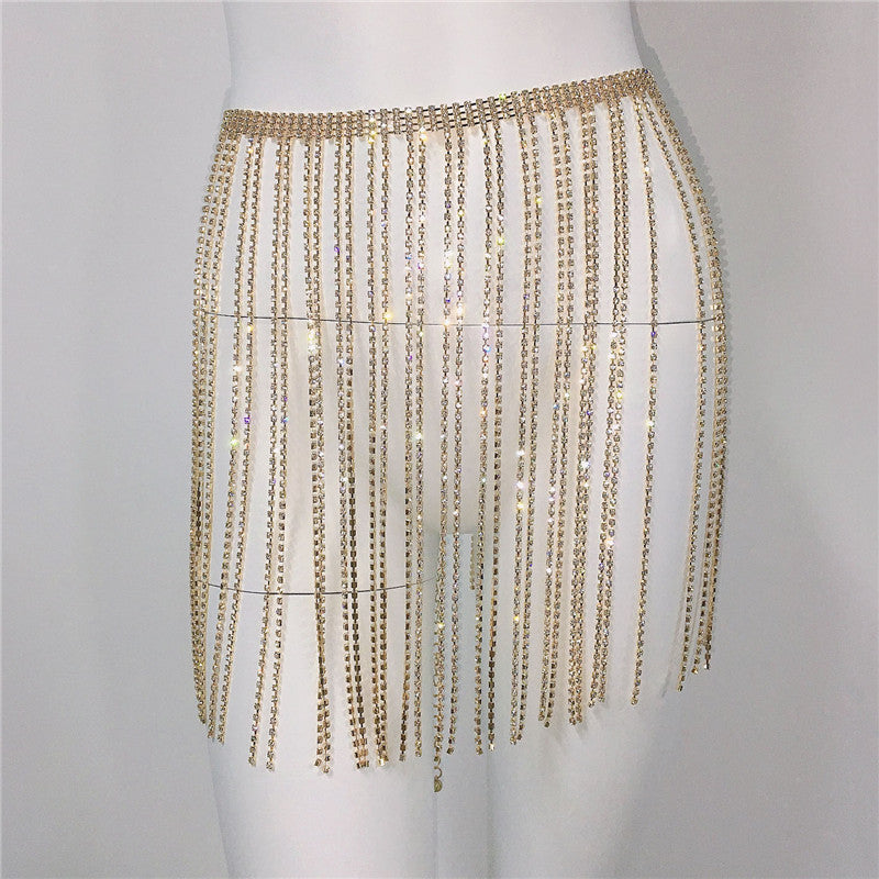Rhinestones Tassel Waist Chain Skirt