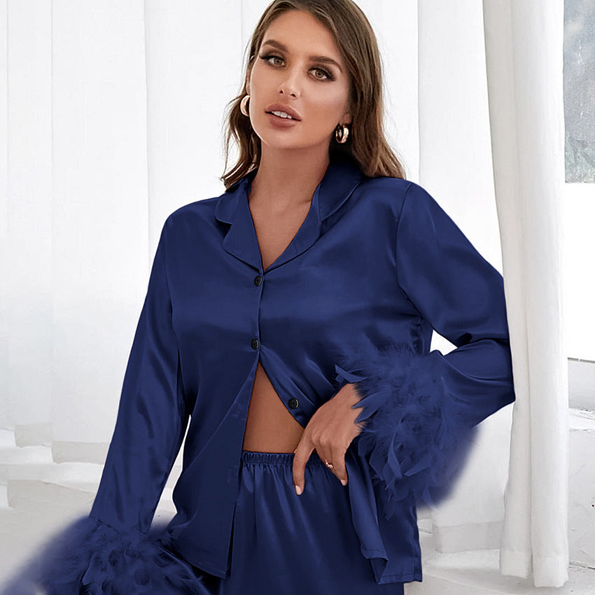 Solid Color Feathers Pajamas Set
