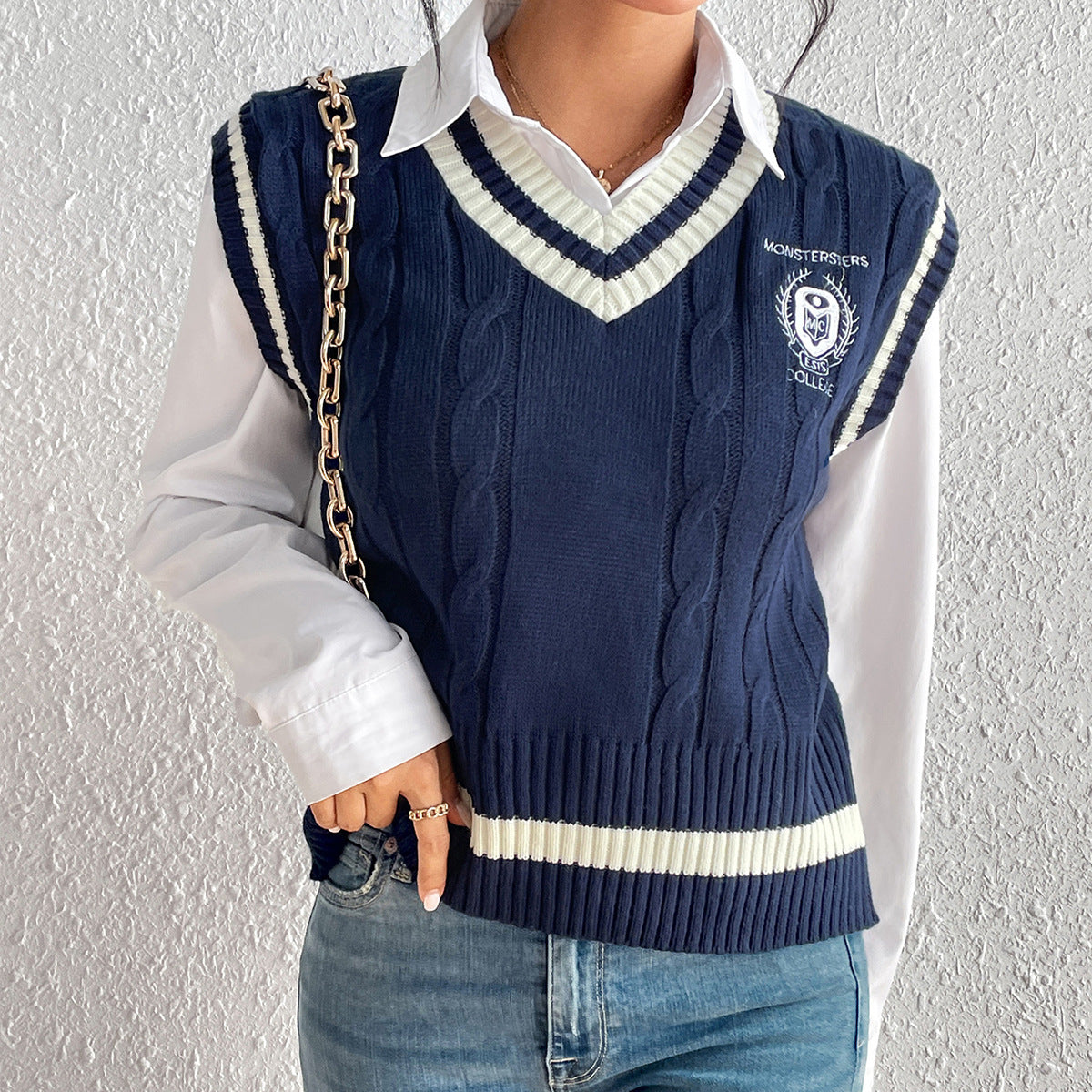 Solid Color University Hemp Pattern Pullover Knitted Sweater