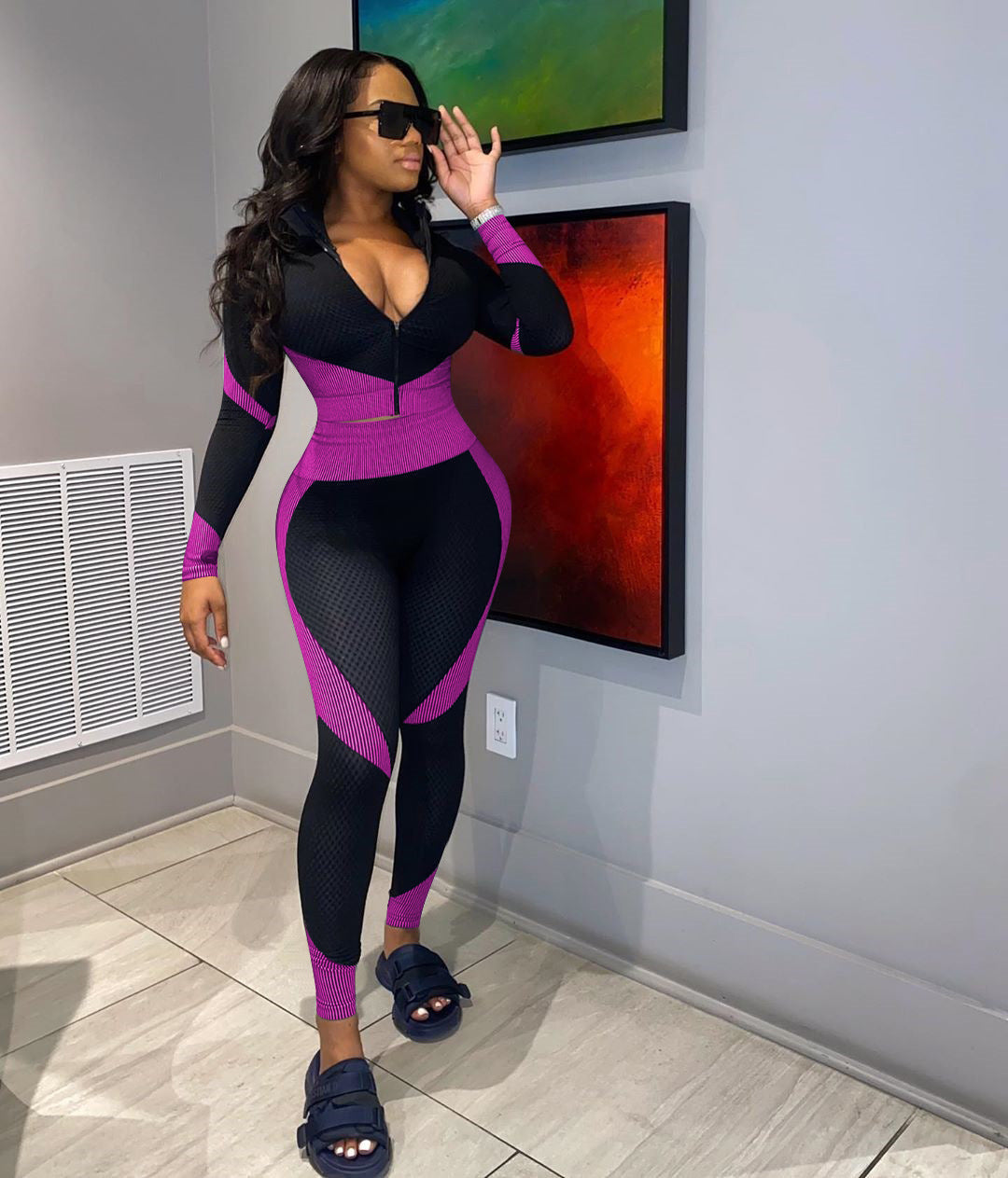 Plus-Size Positioning-Printing Casual Slim-Fit Sportswear Set (7516854747224)