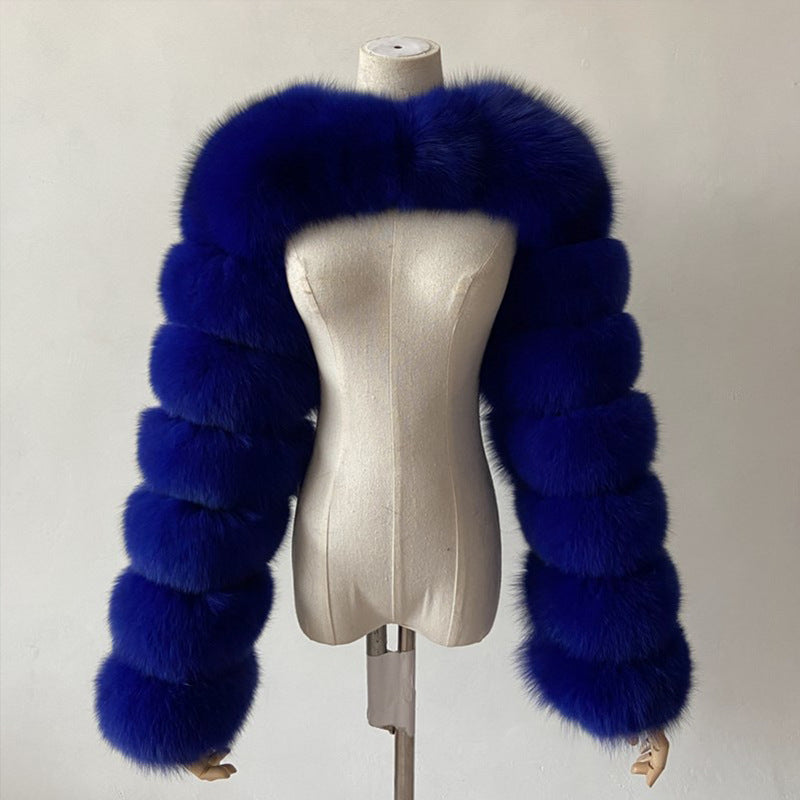 Crop-Top Long Sleeves Spliced Fur Coat