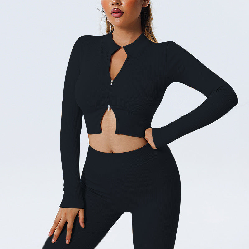 Mid-Zip - Collared Yoga Top Mid-Zipper & Yoga Shorts Set (7520691585112)