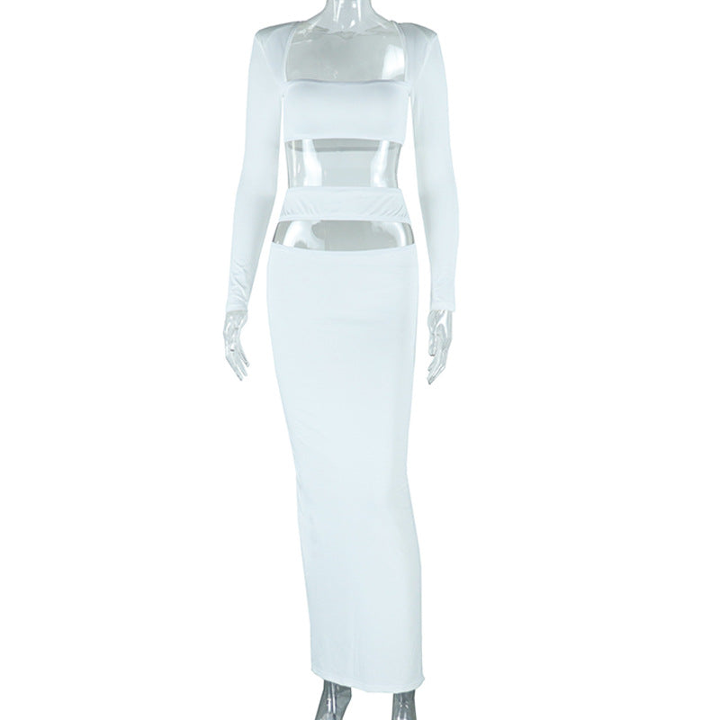 Solid Color Long Sleeves Skirt & Top Two-Piece Set (7524301963352)