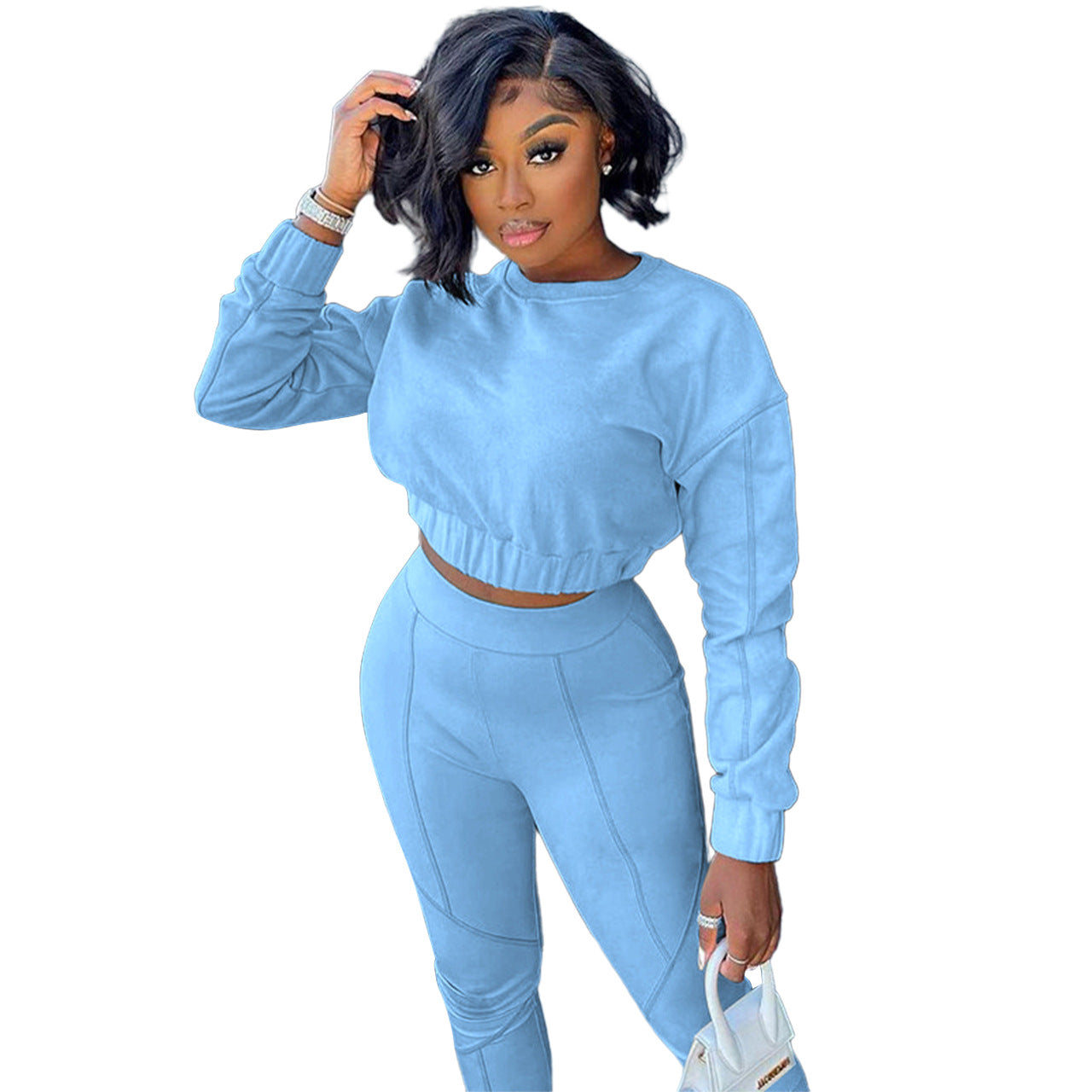Contrast-Stitching Two-Piece Set