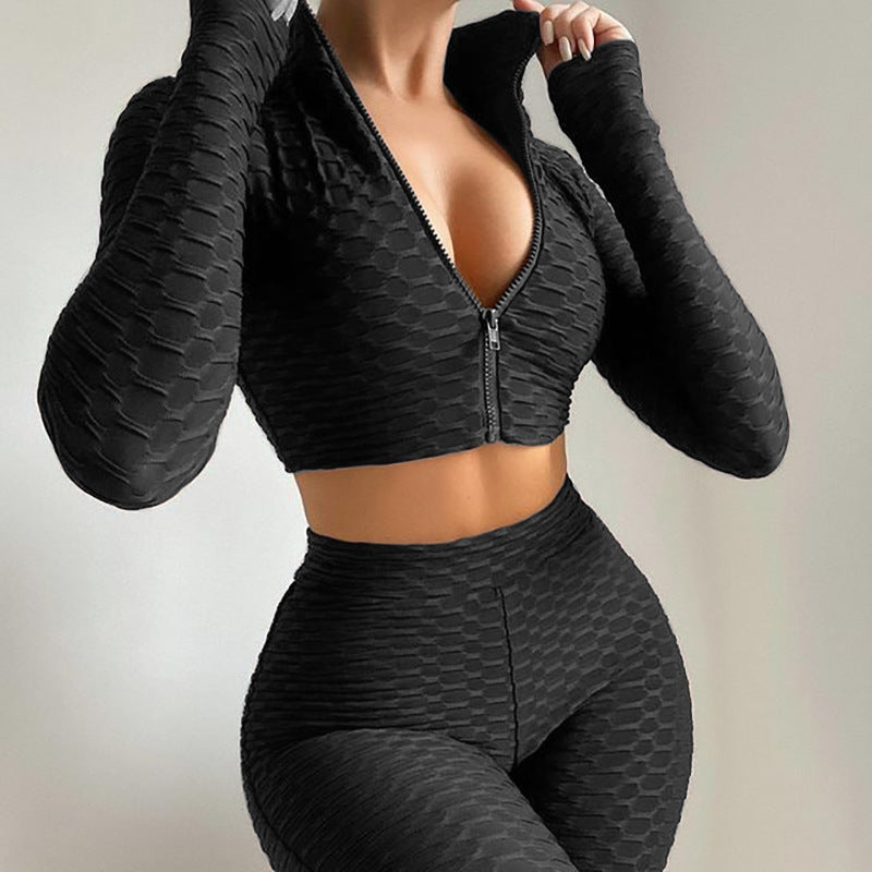 Solid Color Texture - Long Sleeves Activewear Set (7516829024344)