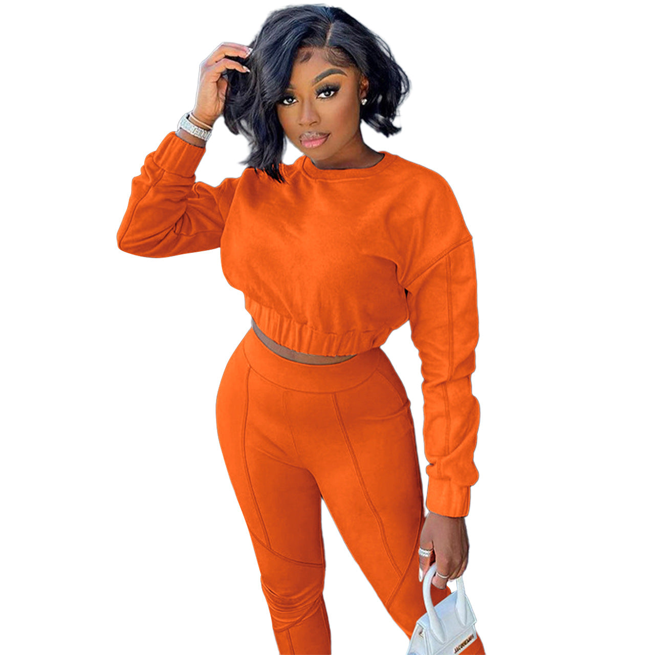Contrast-Stitching Two-Piece Set