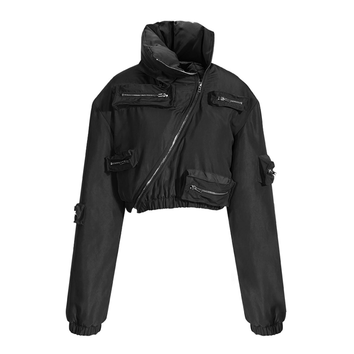 Zipper-Pockets Tooling Skirt & Jacket Two-Piece Set