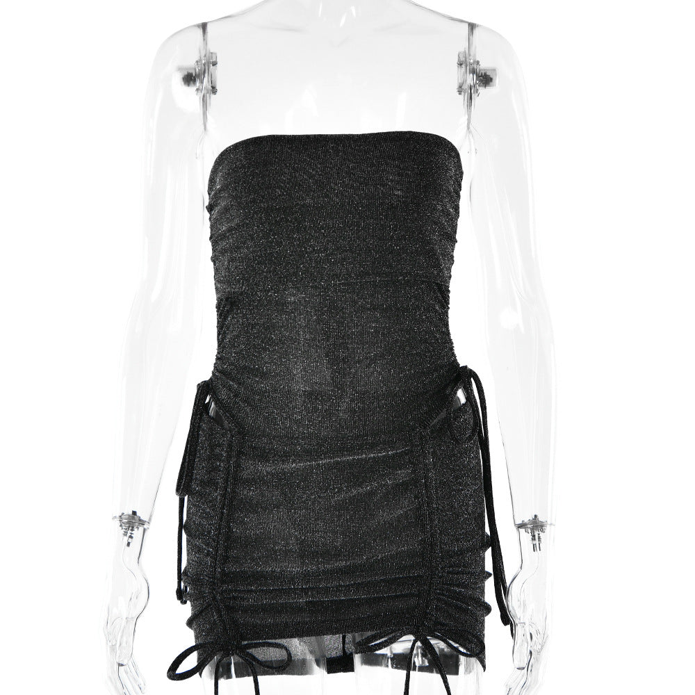 Slim-Fit Drawstrings & Lace Top & Skirt Set