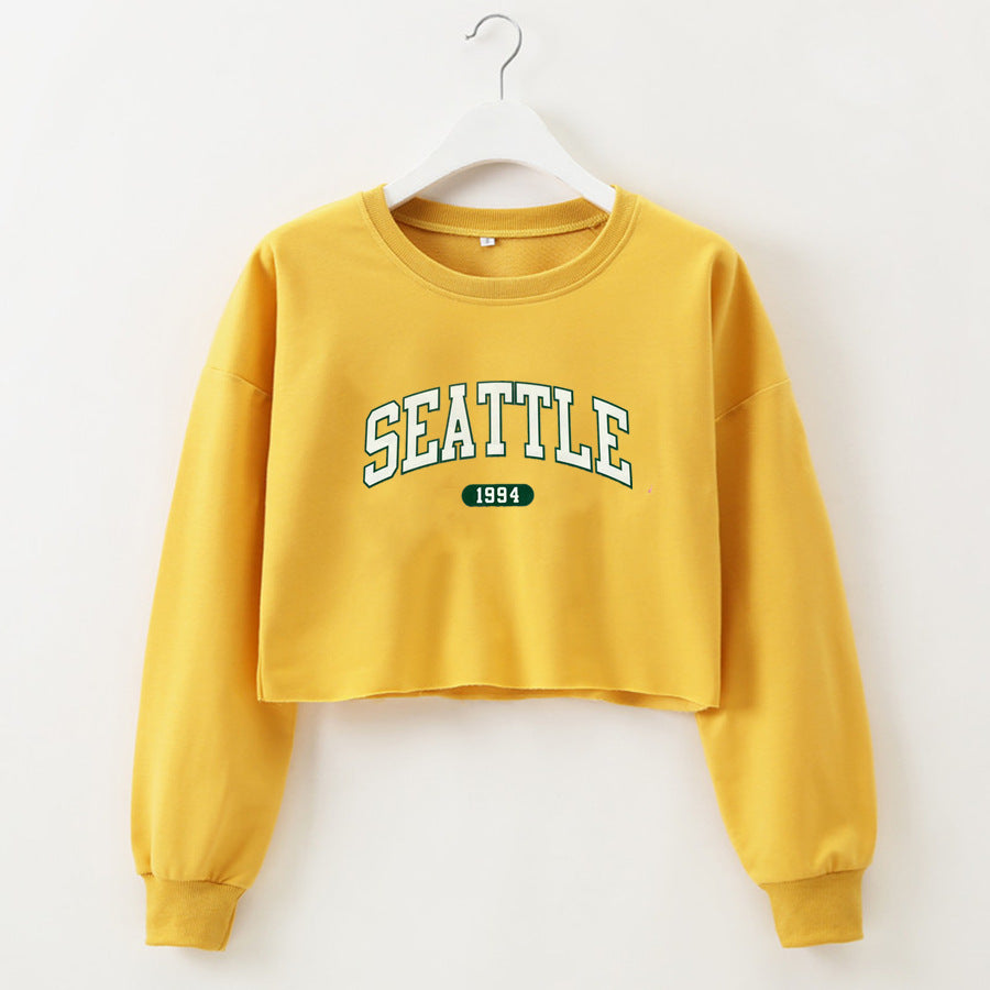 SEATTLE Graphic Printing Long Sleeves Crop-Top Sweater (7517806329944)