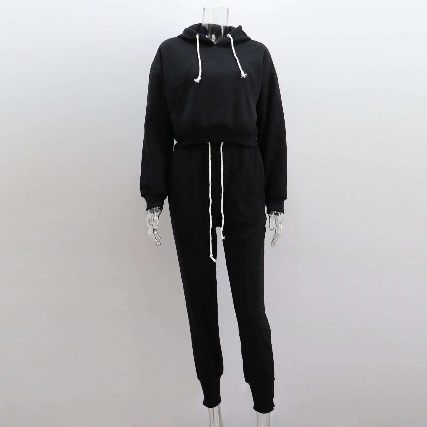 Hooded Sweatshirt & Sweatpants Two-Piece Set - Solid Color (7517801676888)