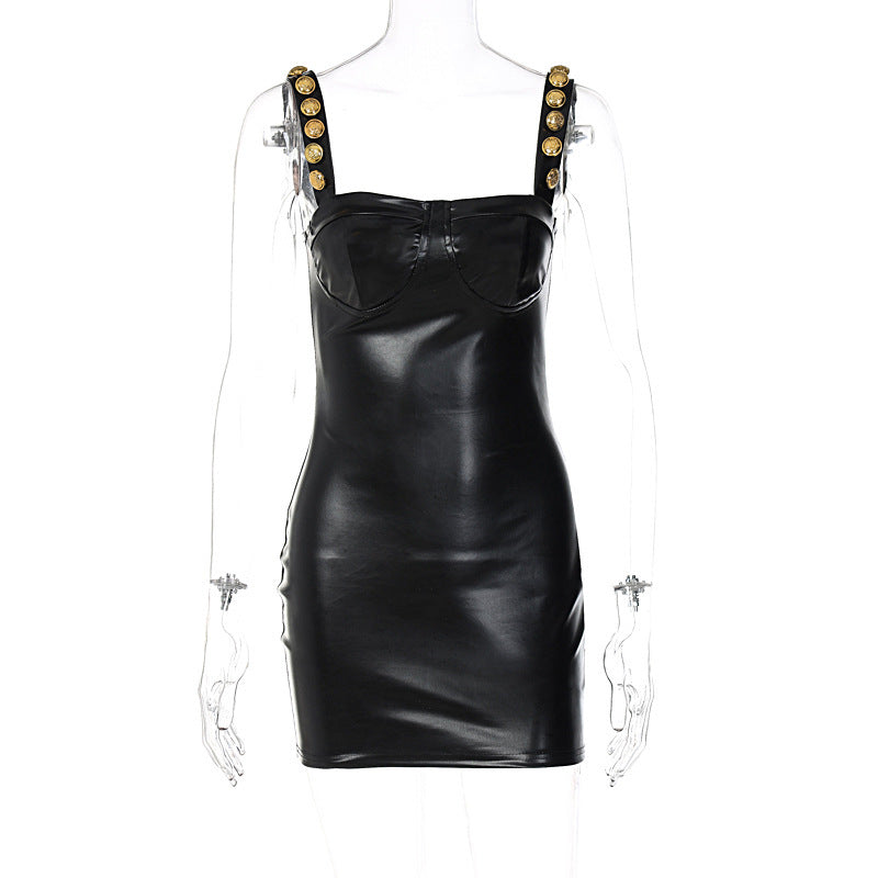 Boats & Buttons - Boat Neck Golden Buttons Sling Tube Top Hip Dress (7516659777624)