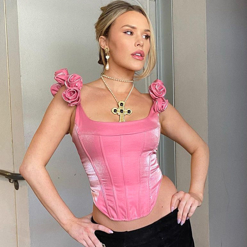 Square Collar Corset Slim-Fit Spaghetti Straps Top