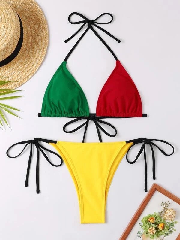 Let's Rage - Color Contrast Patchwork Bikini (7516580216920)