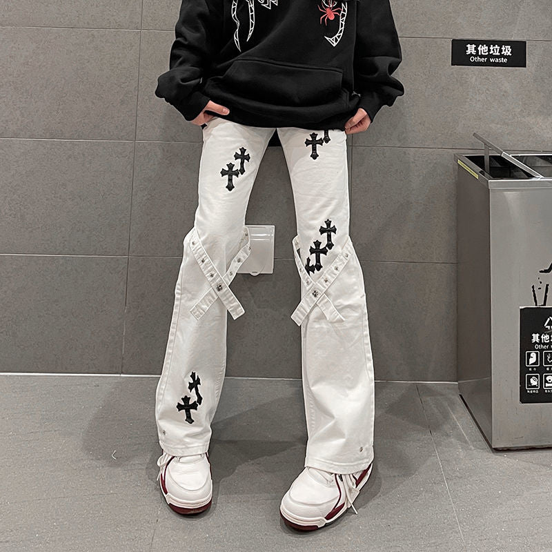 Embroidered & Niche High-Waist Straight Wide Leg Denim Jeans (7524741087320)