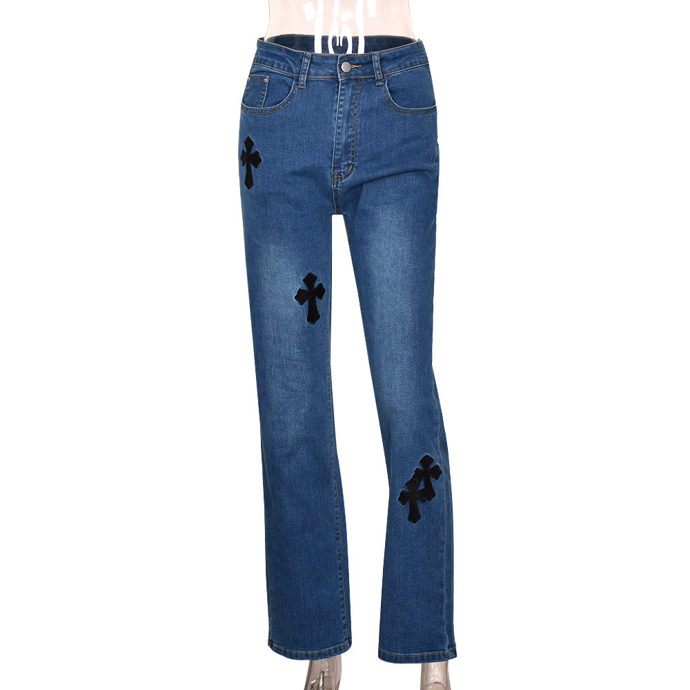 Embroidered Low-Waist Denim Jeans (7524740661336)