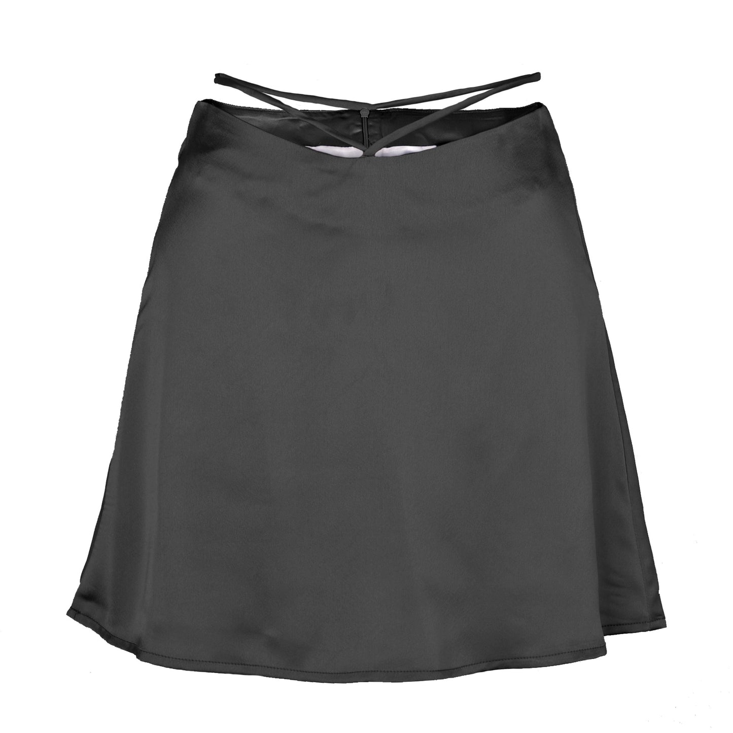 Solid Color Lace-Up Zip Satin Skirt