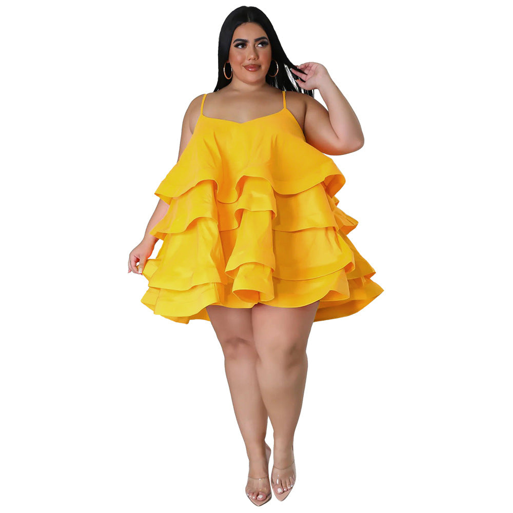 Sleeveless Ruffled Adjustable Shoulder Straps - Dress (7516663218264)