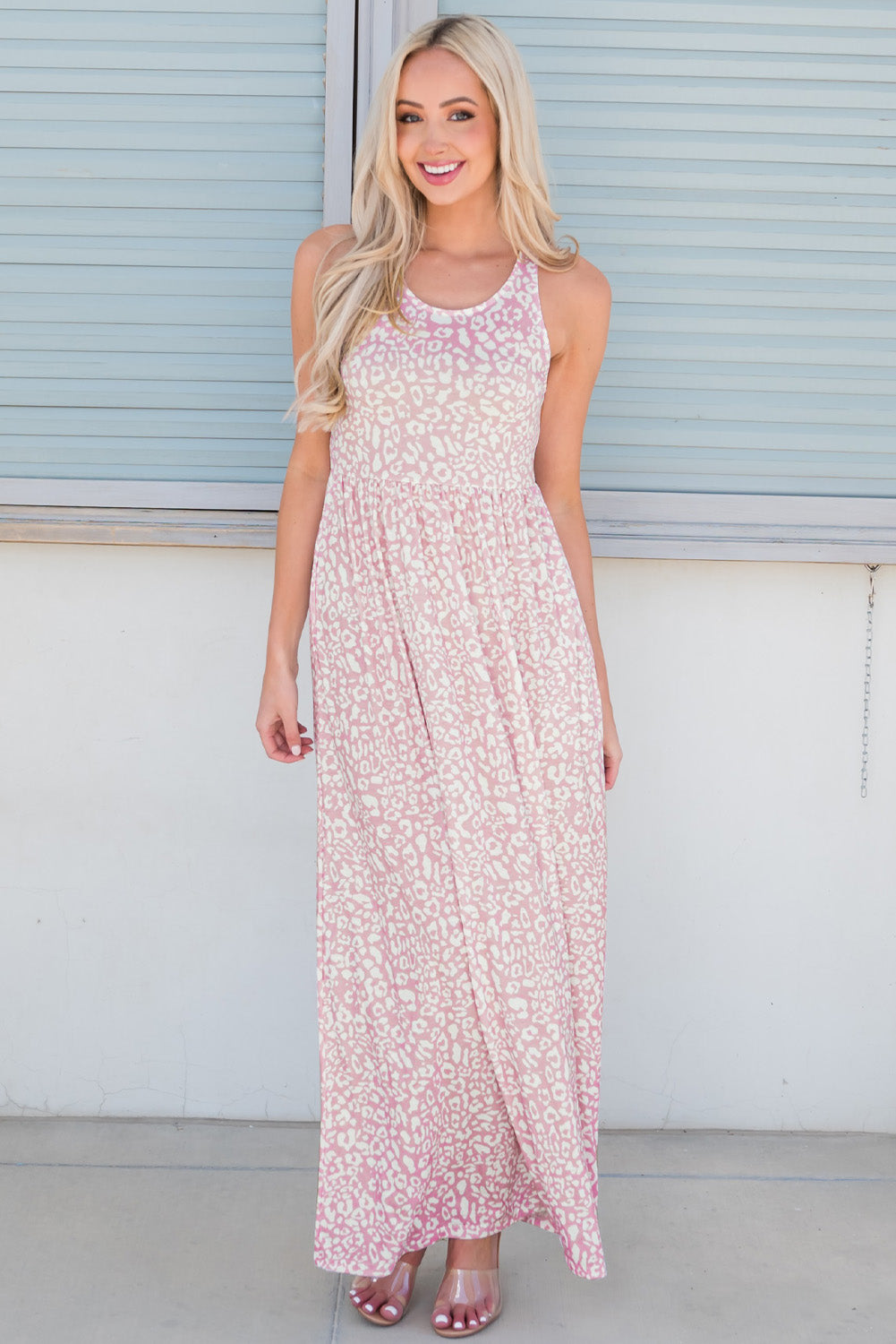 Leopard Round-Neck Sleeveless Maxi Dress