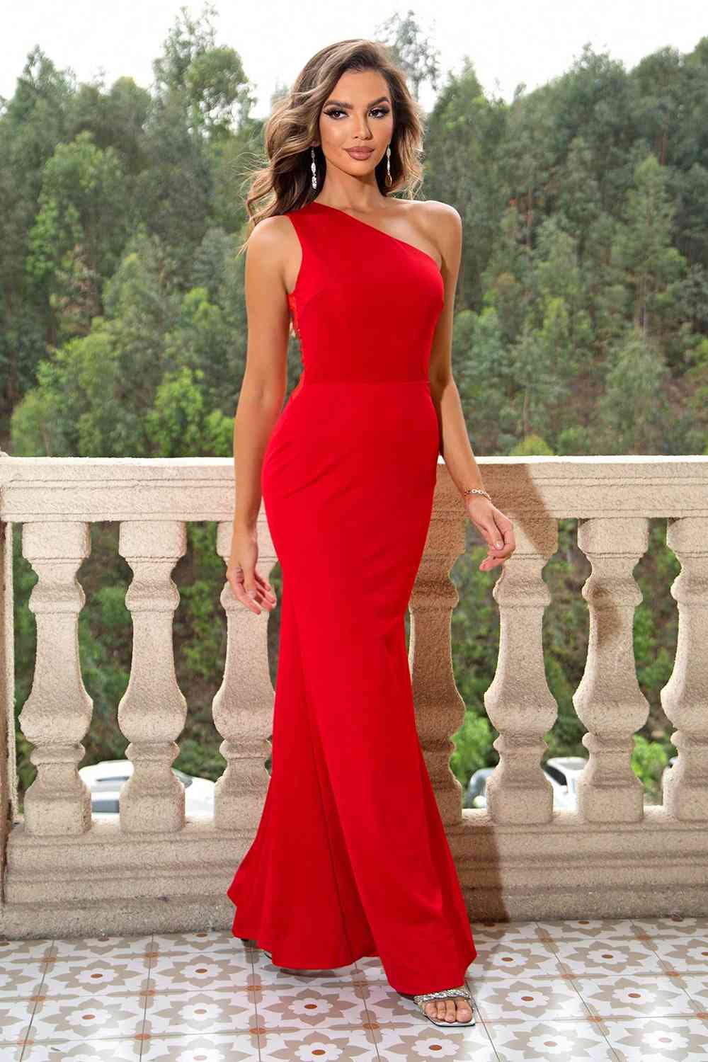 One-Shoulder Sleeveless Maxi Dress (7515510112344)
