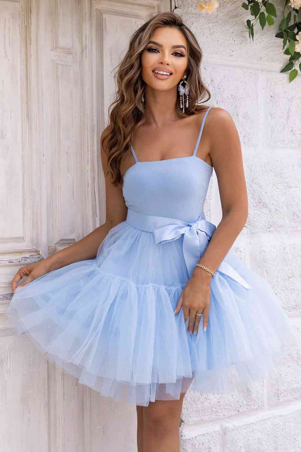 Spaghetti Strap Tied - Mesh Dress (7516366241880)
