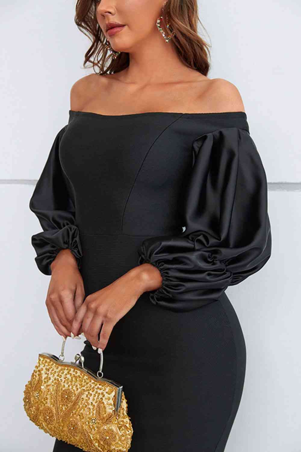 Bubble Sleeves Off-Shoulder Split Dress (7515563163736)