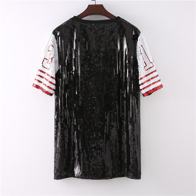 Short Sleeves 13 Hip-Hop Digital Sequins Dress