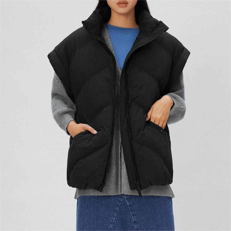 Collared Sleeveless Cotton-Padded Vest Jacket