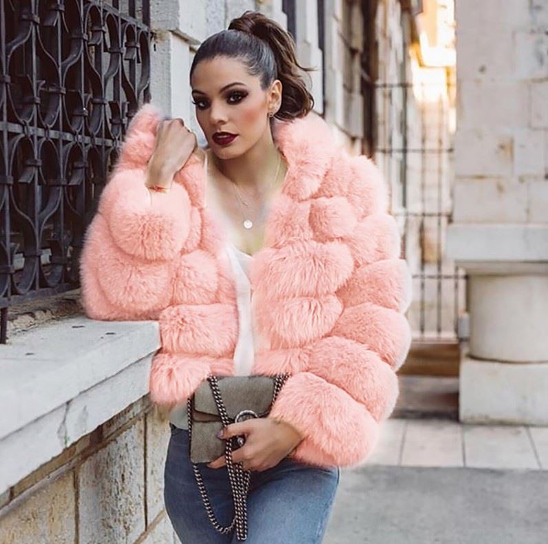 Faux Fox Fur Mid-Length Slim-Fit Coat