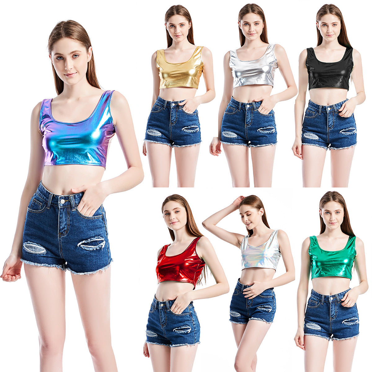 Bright Leather Crop-Top
