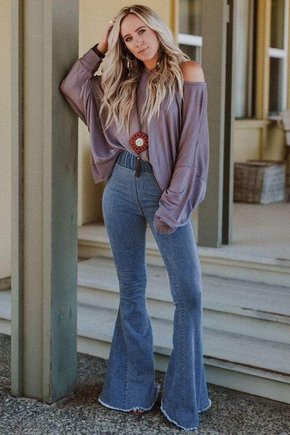Elastic Flared Denim Jeans