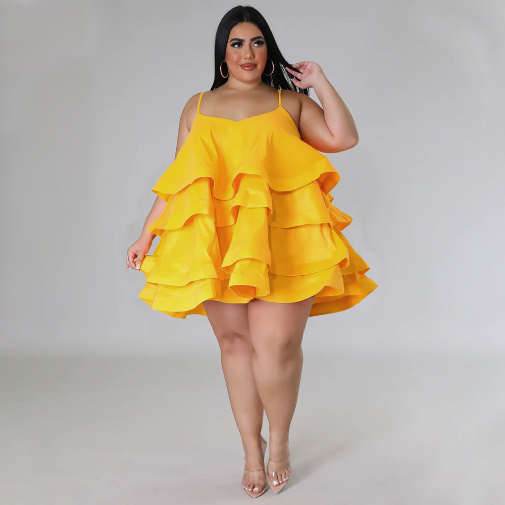 Sleeveless Ruffled Adjustable Shoulder Straps - Dress (7516663218264)