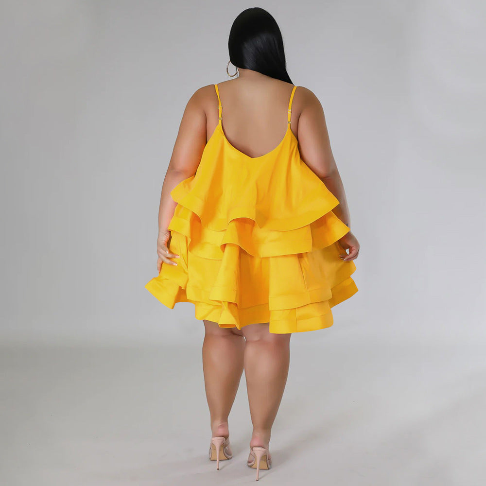 Sleeveless Ruffled Adjustable Shoulder Straps - Dress (7516663218264)