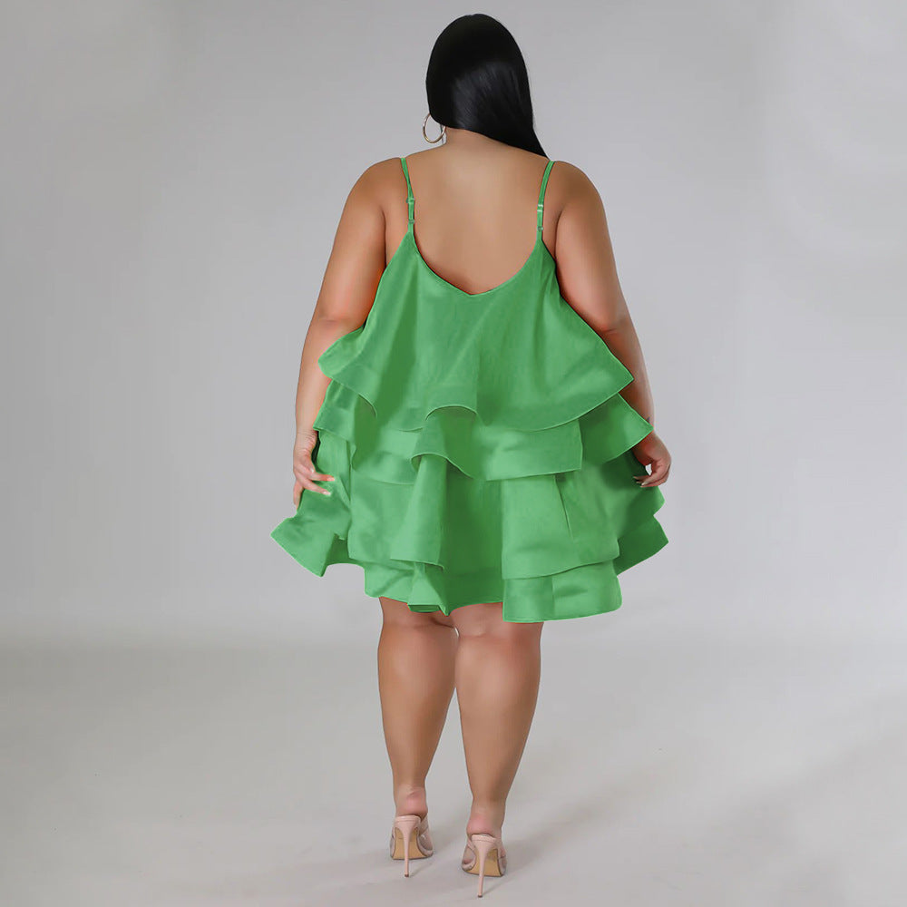 Sleeveless Ruffled Adjustable Shoulder Straps - Dress (7516663218264)