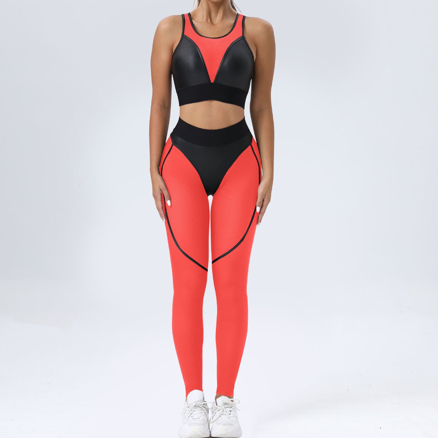Robotic - Color Block Patchwork Sports Bra & Hip Lifting Pants Two-Piece Set (7516855861336)