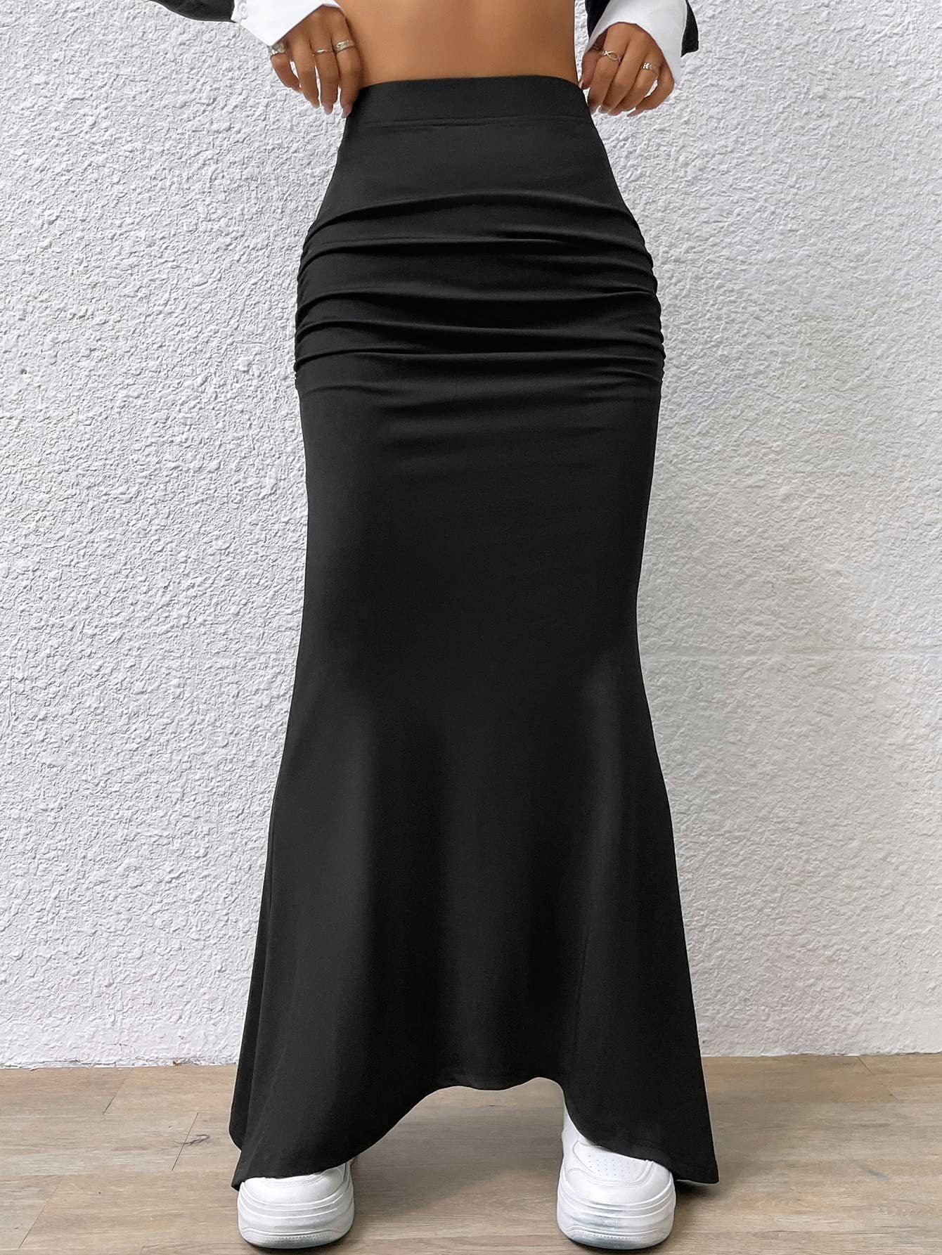 Black/Brown Solid Color Knitted Fishtail Skirt