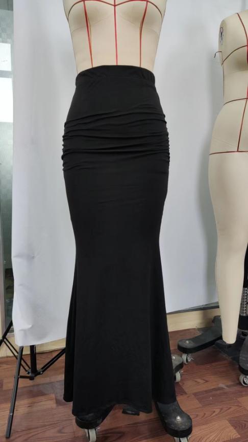 Black/Brown Solid Color Knitted Fishtail Skirt