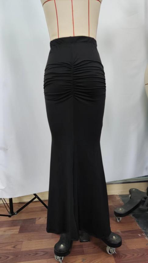 Black/Brown Solid Color Knitted Fishtail Skirt