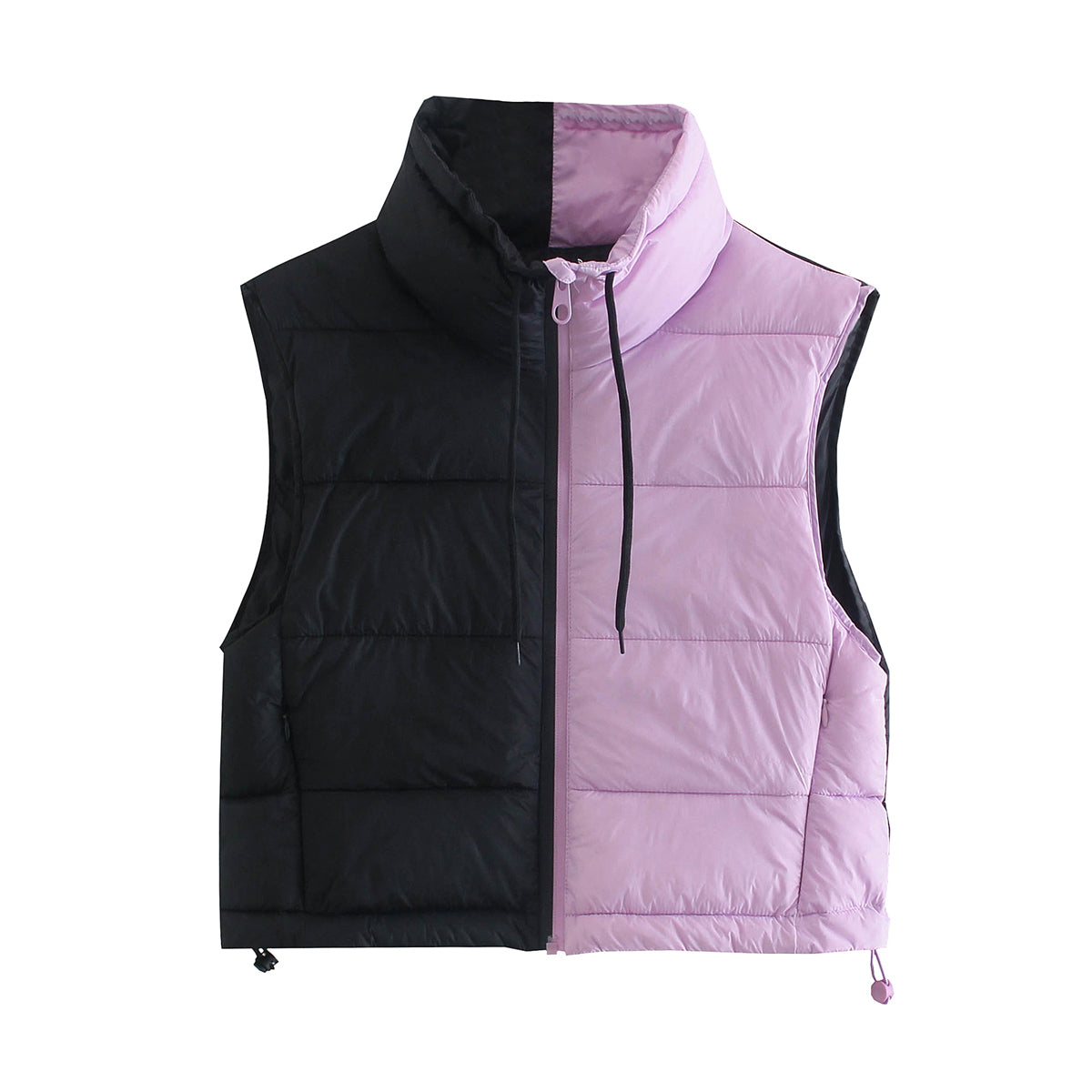 Contrast Color Cotton-Padded Stand-Collar Jacket
