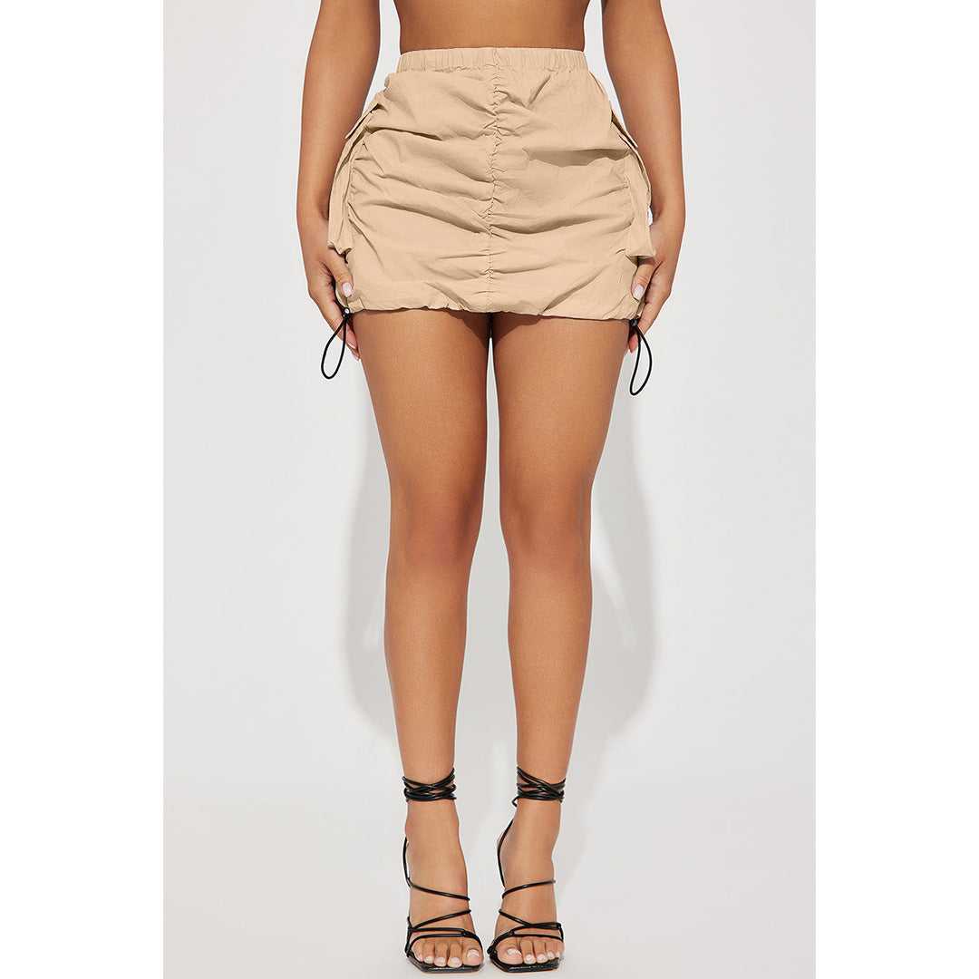 Solid Color Pleated Rubber-Band Fastener Organ Pocket Skirt