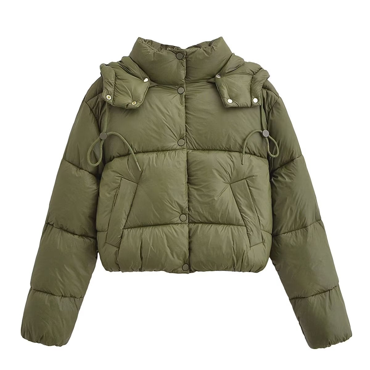 Solid Color Detachable-Hood Jacket
