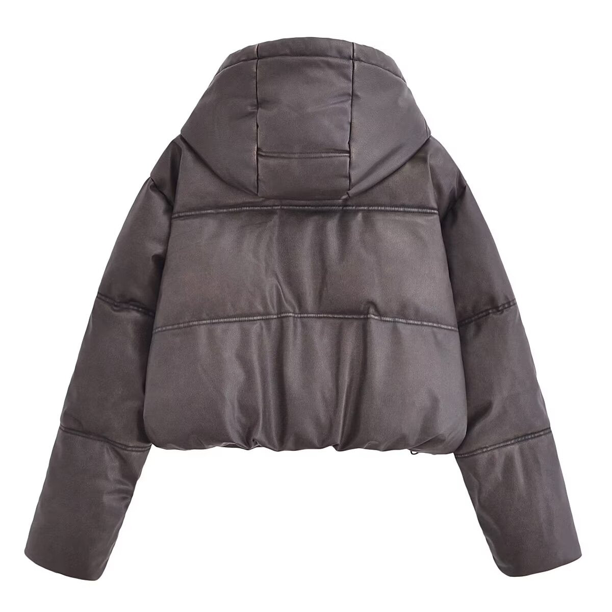 So Faux - Distressed Thickened Faux Leather Hooded Jacket With Collar Short Jacket (7516615344216)