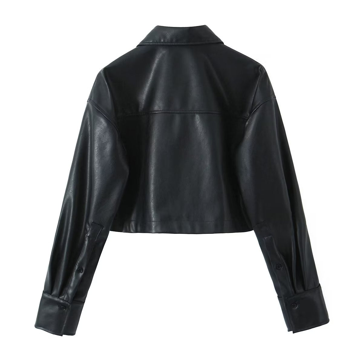Crop-Top Faux Leather Jacket