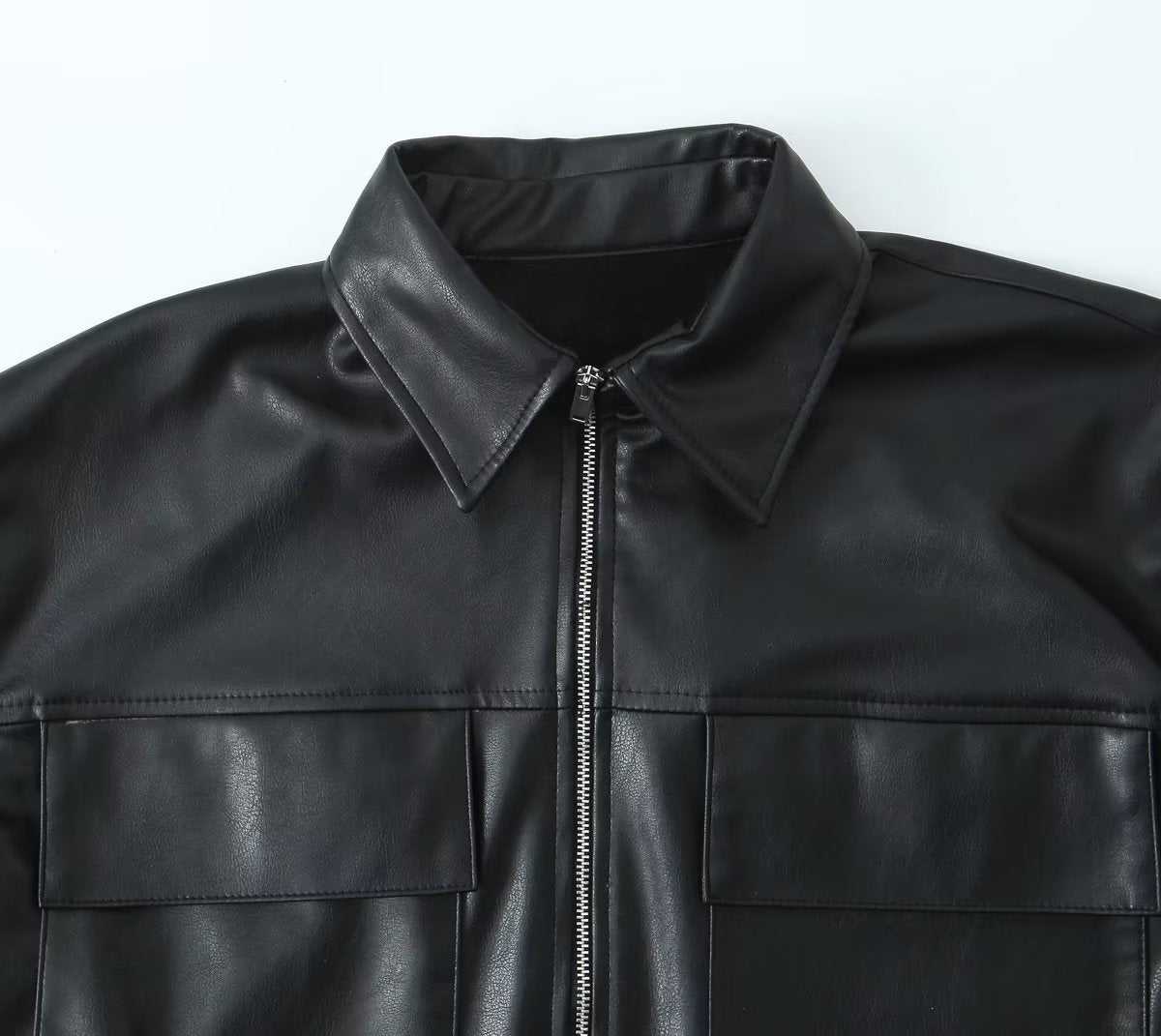 Crop-Top Faux Leather Jacket