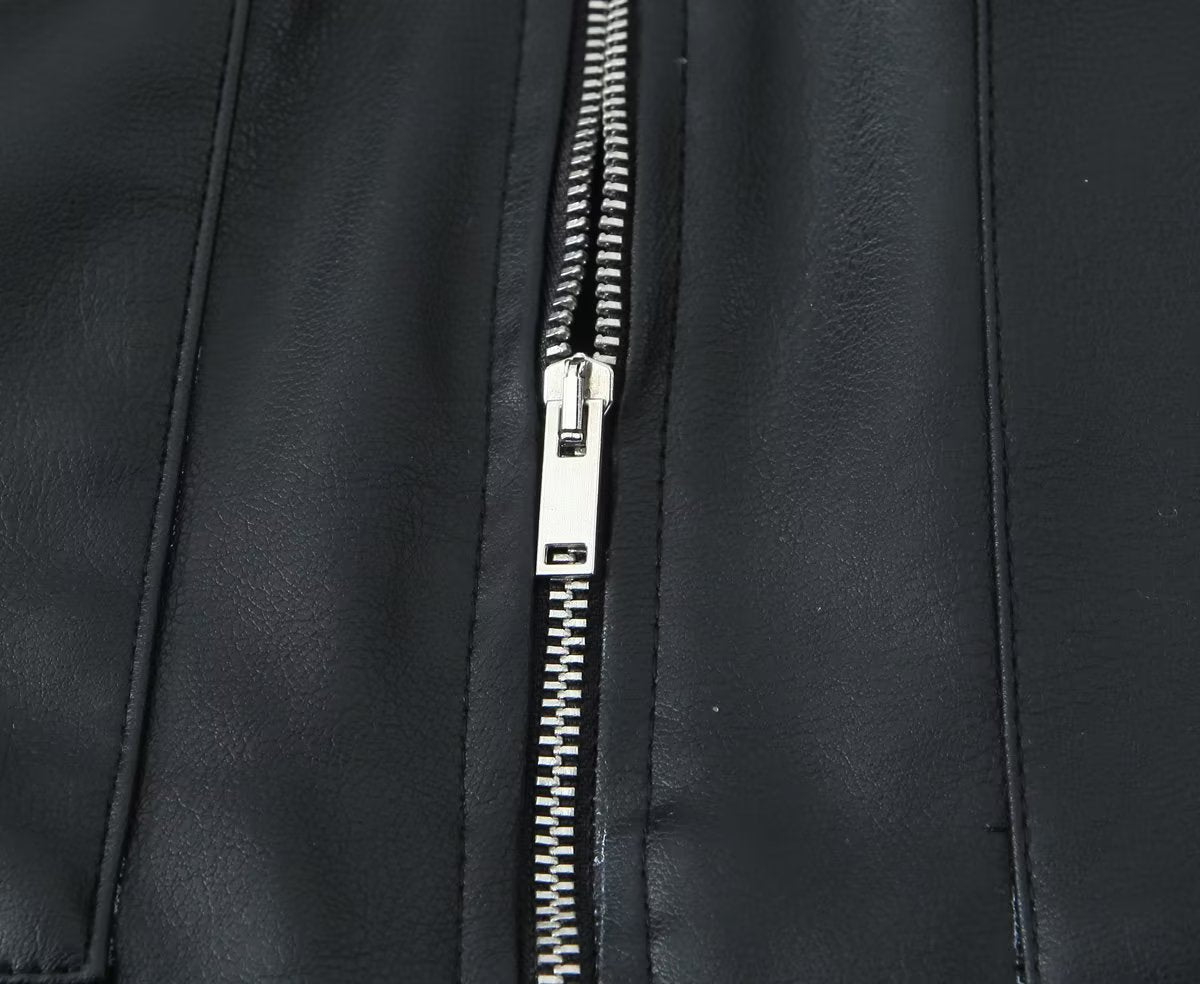 Crop-Top Faux Leather Jacket