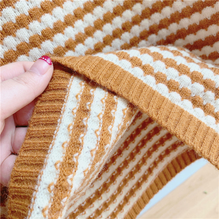 Retro Striped Knitted Skirt & Sweater Two-Piece Set