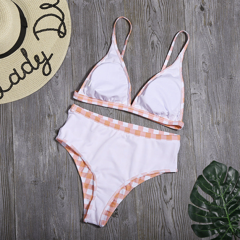 High Waist Plaid Bikini Split Swimsuit Sports Swimwear Bikini (7525024170072)
